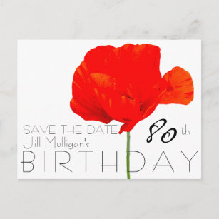 POPPY Collection 80th Birthday Save the Date Announcement Postcard