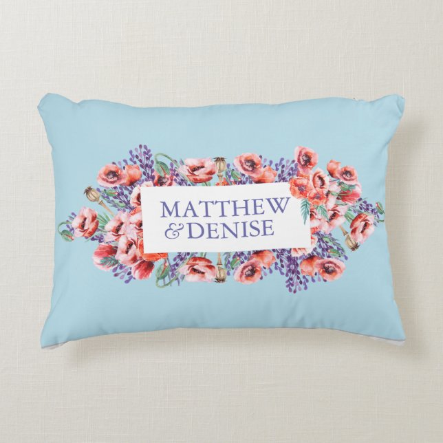 Poppy Collection with Spun Sugar Blue Background I Accent Pillow (Front)