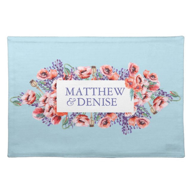 Poppy Collection with Spun Sugar Blue Background I Cloth Placemat (Front)