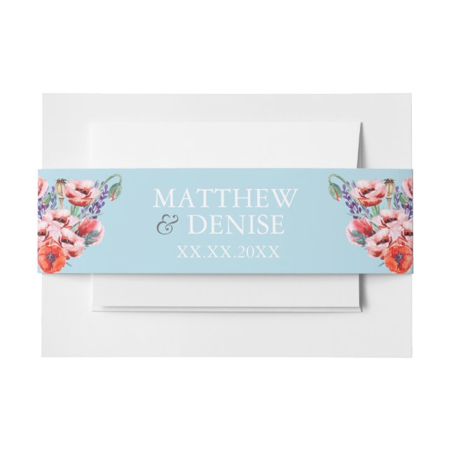 Poppy Collection with Spun Sugar Blue Background I Invitation Belly Band (Front Example)