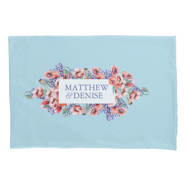 Poppy Collection with Spun Sugar Blue Background I Pillow Case (Front-Left)