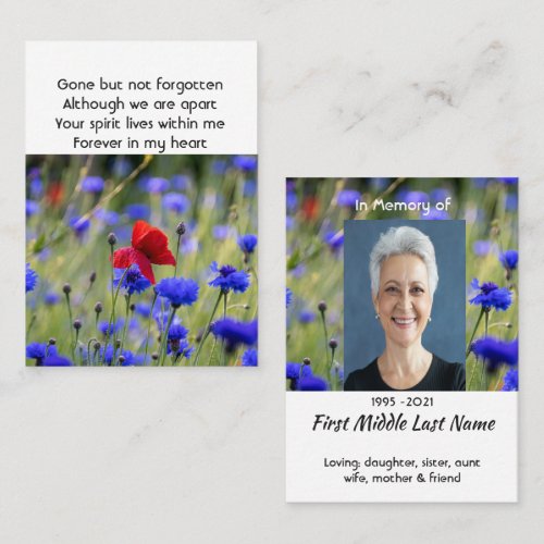 Poppy Cornflower Meadow  Memorial Pocket Keepsake