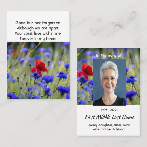 Poppy Cornflower Meadow  Memorial Pocket Keepsake
