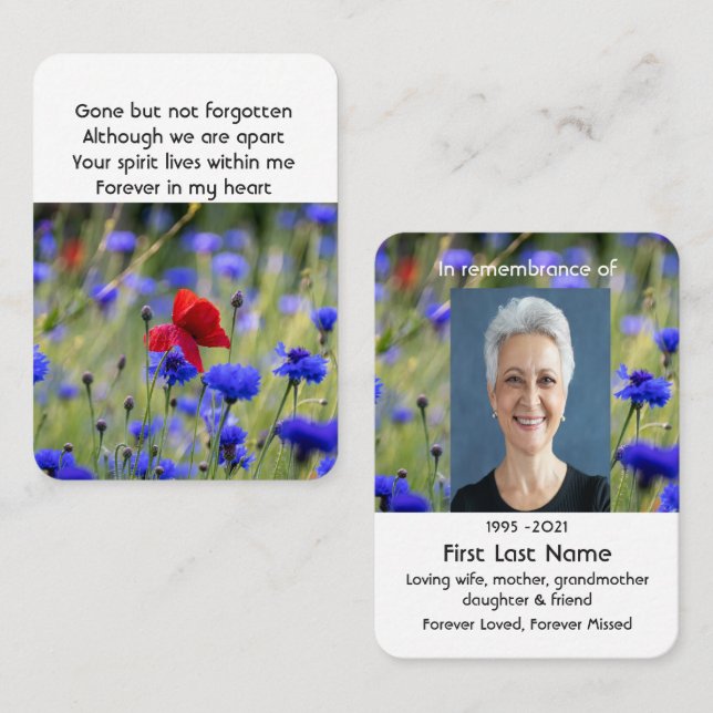 Poppy Cornflower Meadow  Memorial Pocket Keepsake Business Card (Front/Back)