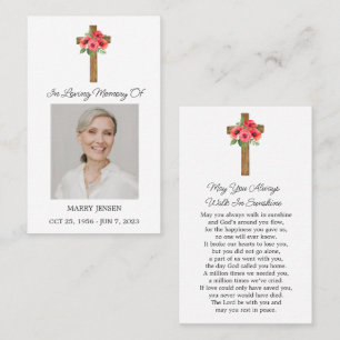 Poppy Cross Memorial Photo Funeral Prayer Card