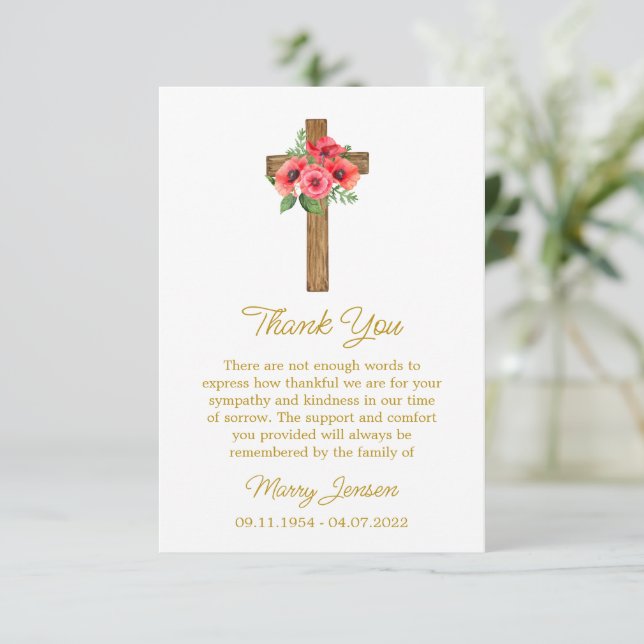 Poppy Cross Sympathy Thank You Card (Standing Front)