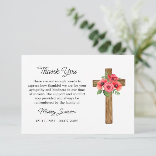 Poppy Cross Sympathy Thank You Card