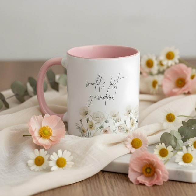 POPPY Cute Pastel Wildflower World's Best Grandma Mug (Creator Uploaded)