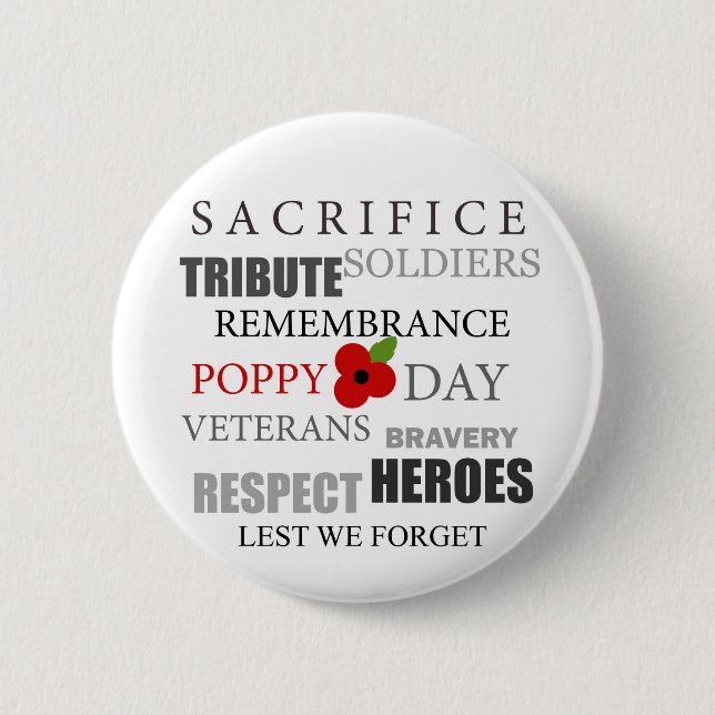Poppy day words - Badge Pinback Button (Front)