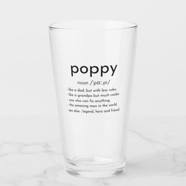 Poppy definition funny grandpa Father's day Glass (Front)