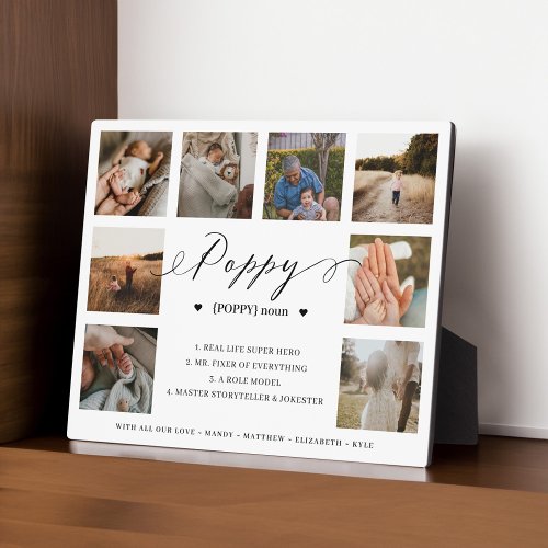 Poppy Definition Script Photo Collage Keepsake Plaque