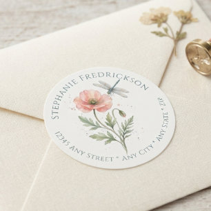 Poppy Dragonfly Botanical Garden Return Address Labels
