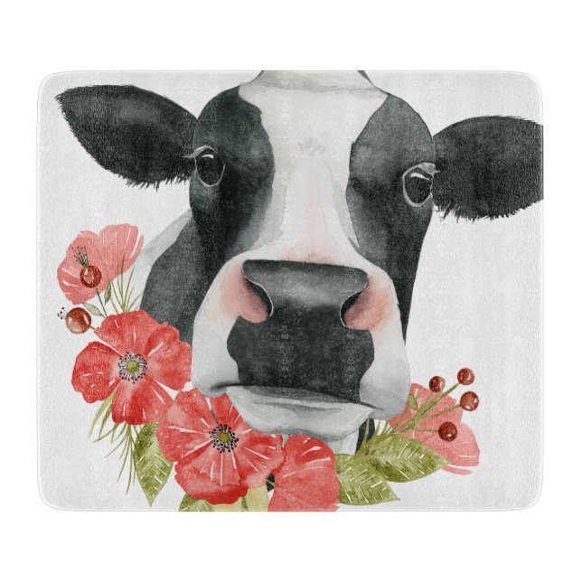 Poppy Farm - Cow with Flowers Cutting Board (Front)