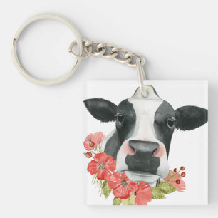 Poppy Farm - Cow with Flowers Keychain