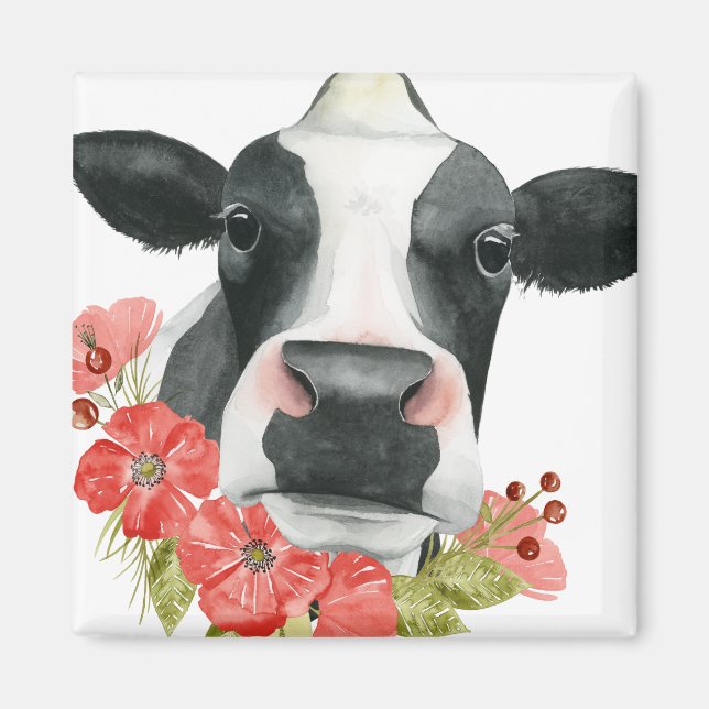 Poppy Farm - Cow with Flowers Magnet (Front)