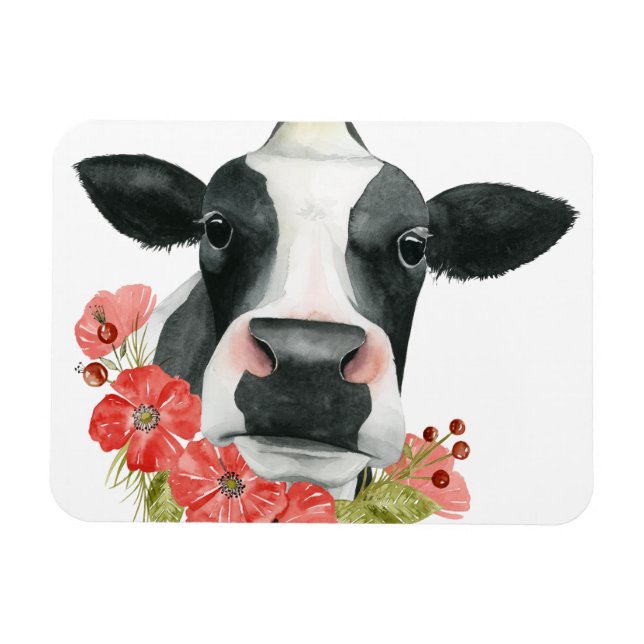 Poppy Farm - Cow with Flowers Magnet (Horizontal)