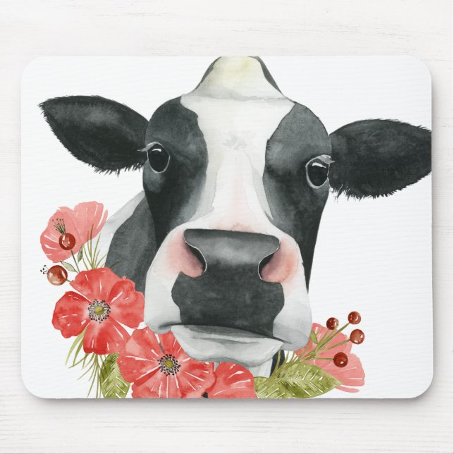 Poppy Farm - Cow with Flowers Mouse Pad (Front)