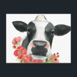 Poppy Farm - Cow with Flowers Postcard<br><div class="desc">Poppy Farm I by Grace Popp. Features a close-up of a cow surrounded by vibrant red-pink flowers.</div>