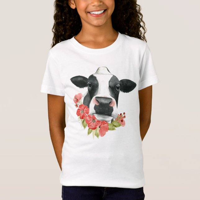 Poppy Farm - Cow with Flowers T-Shirt (Front)