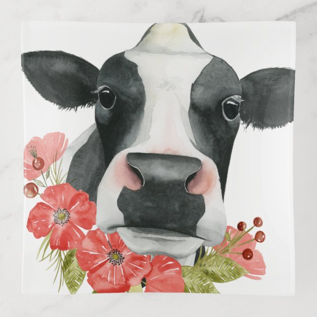Poppy Farm - Cow with Flowers Trinket Tray (Front)