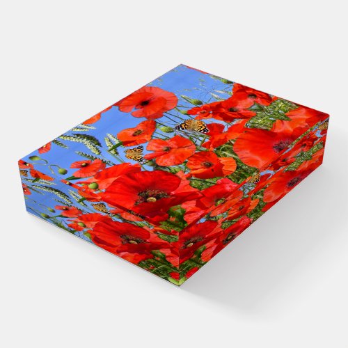 Poppy Field and Butterflies Paperweight