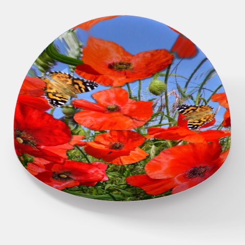 Poppy Field and Butterflies Paperweight