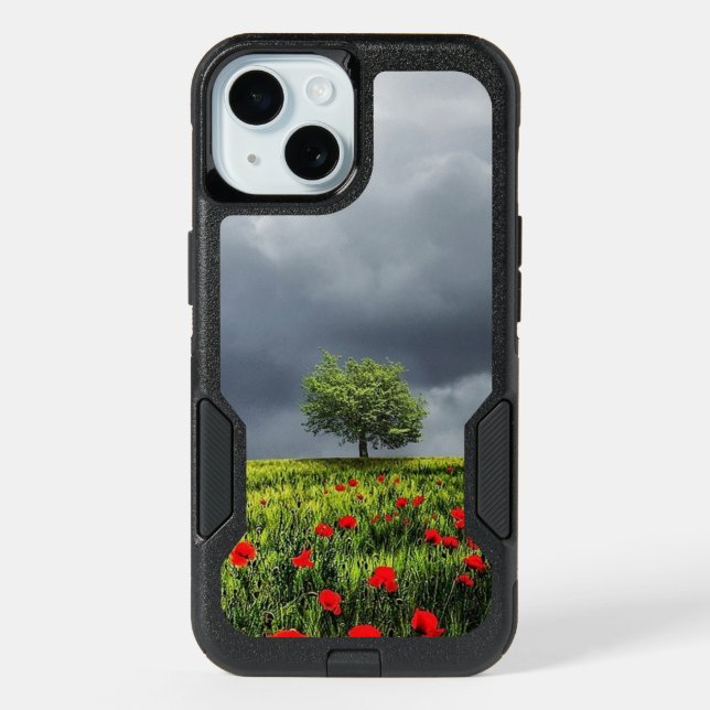 Poppy Field and Cloudy Sky iPhone 15 Case (Back)
