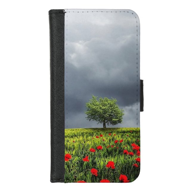 Poppy Field and Cloudy Sky iPhone Wallet Case (Front)