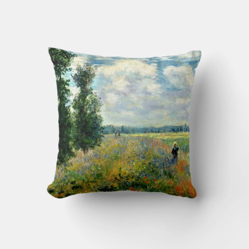 Poppy Field Argenteuil _ Fine art by Claude Monet Throw Pillow