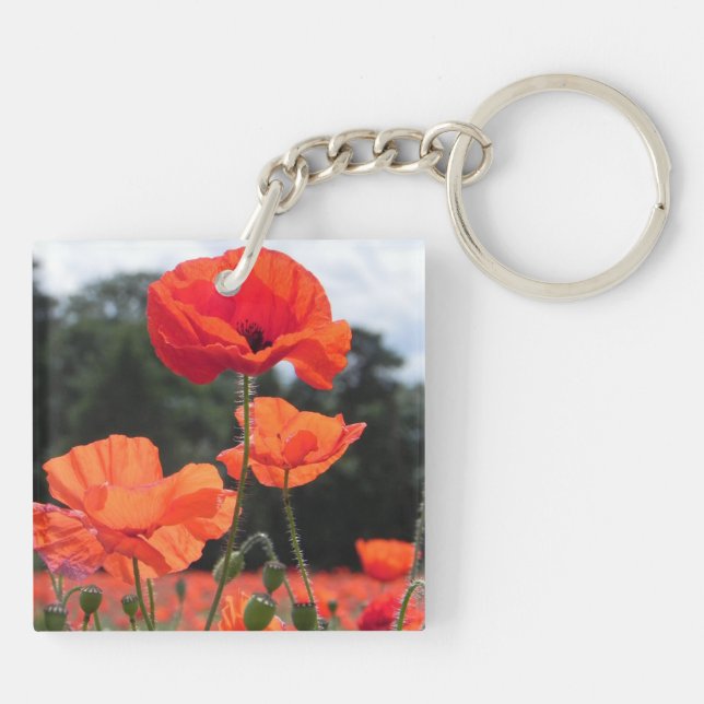 Poppy Field, beautiful blooms, Keychain (Back)