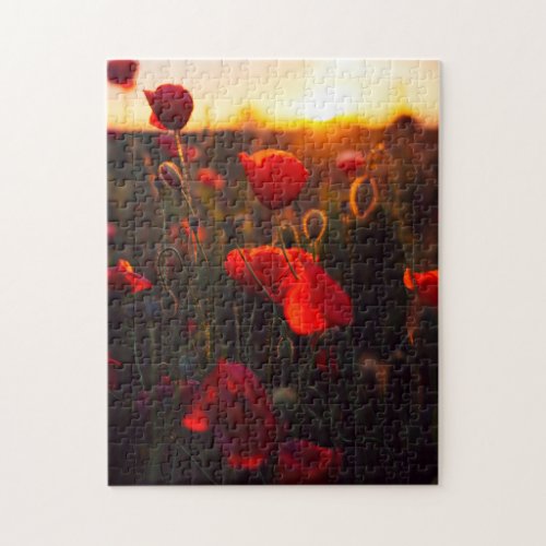 Poppy Field Botanical Floral Poppies Jigsaw Puzzle