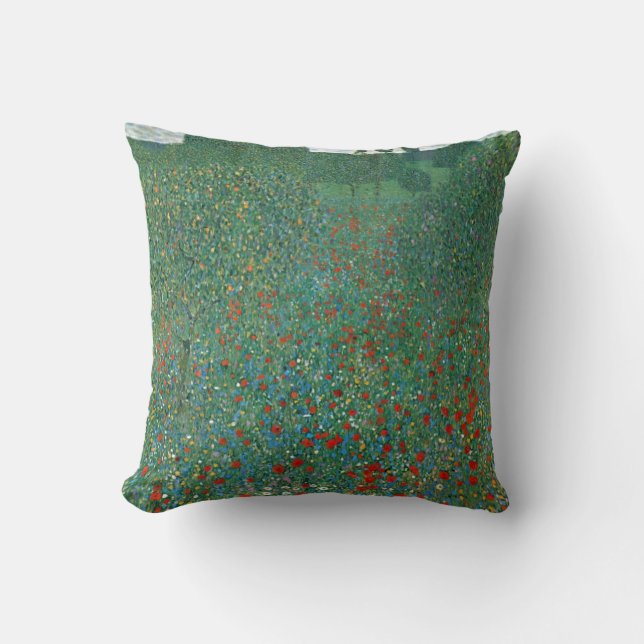 Poppy Field by Gustav Klimt Throw Pillow (Front)