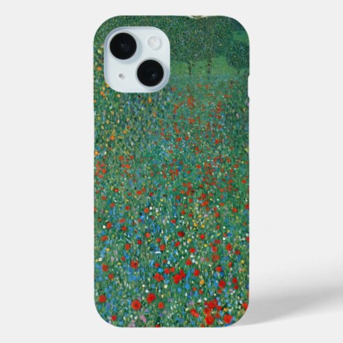 Poppy Field by Gustav Klimt Vintage Art Nouveau iPhone 15 Case