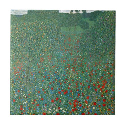 Poppy Field by Gustav Klimt Vintage Art Nouveau Ceramic Tile