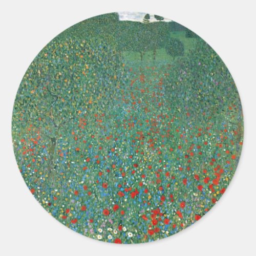Poppy Field by Gustav Klimt Vintage Art Nouveau Classic Round Sticker