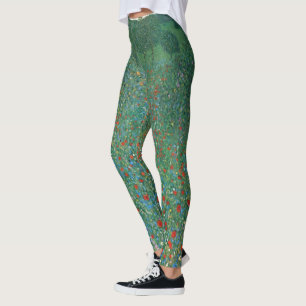 Poppy Field by Gustav Klimt, Vintage Art Nouveau Leggings
