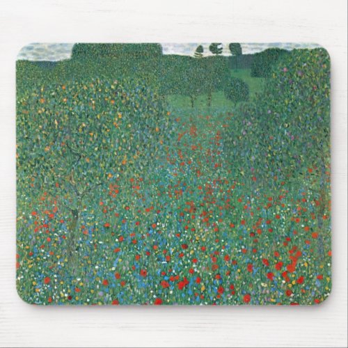 Poppy Field by Gustav Klimt Vintage Art Nouveau Mouse Pad