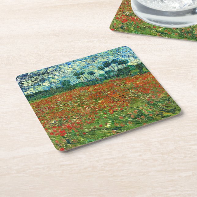 Poppy Field by Vincent Van Gogh  Square Paper Coaster (Angled)