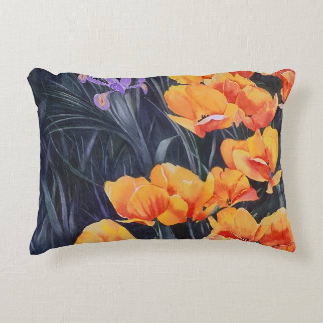 Poppy Field Colorful Impressionistic Painting Accent Pillow (Front)