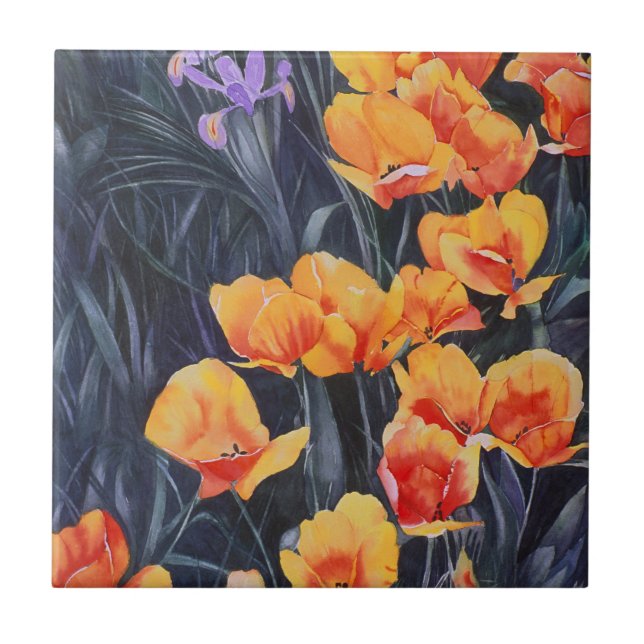 Poppy Field Colorful Impressionistic Painting Ceramic Tile (Front)