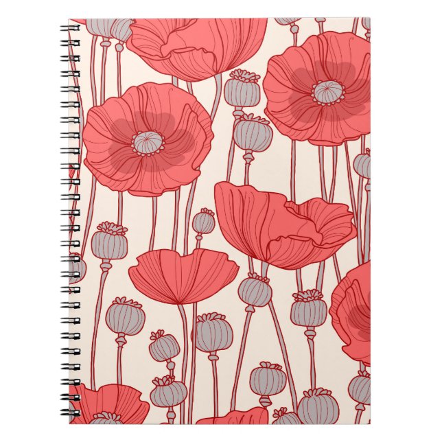 Poppy Field Dance: Seamless Floral Rhapsody Notebook (Front)