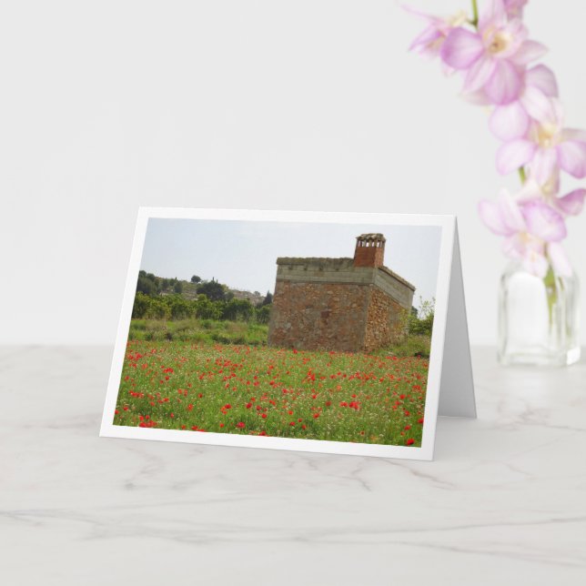 Poppy Field Farmhouse Landscape Card (Orchid)