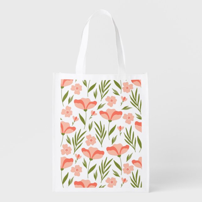 Poppy field flower red reusable  grocery bag (Front)