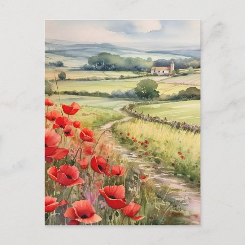 Poppy Field In A Country Landscape Postcard