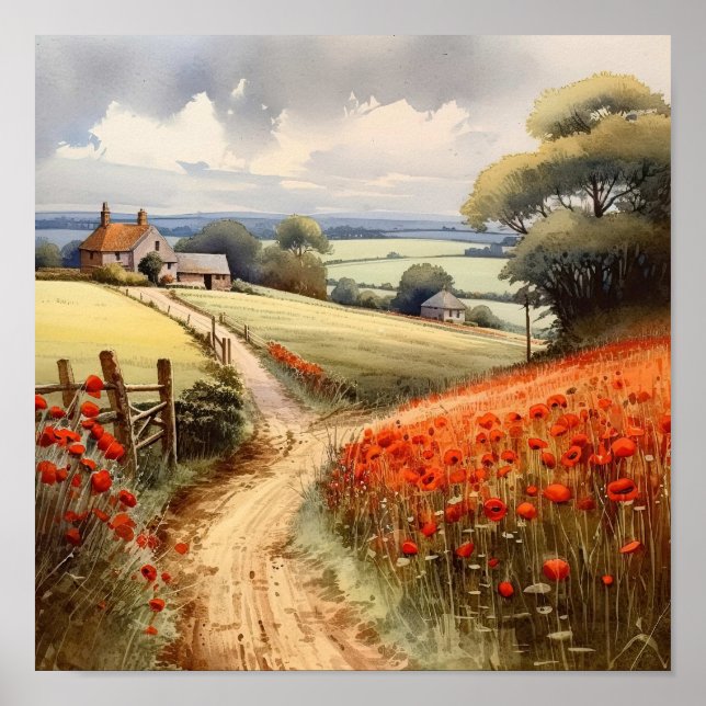Poppy Field Landscape Poster (Front)
