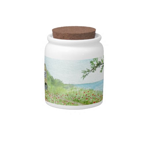 Poppy Field Landscape Watercolor Painting Candy Jar