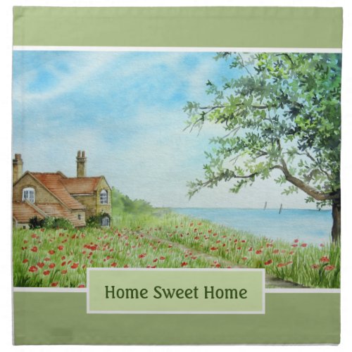 Poppy Field Landscape Watercolor Painting Cloth Napkin