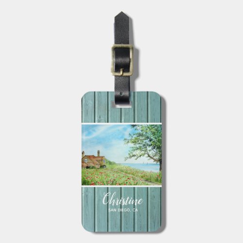 Poppy Field Landscape Watercolor Painting Luggage Tag