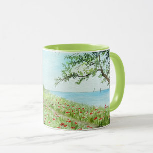 Poppy Field Landscape Watercolor Painting Mug