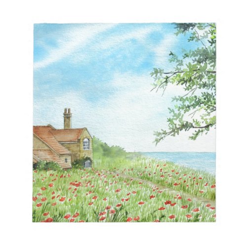 Poppy Field Landscape Watercolor Painting Notepad